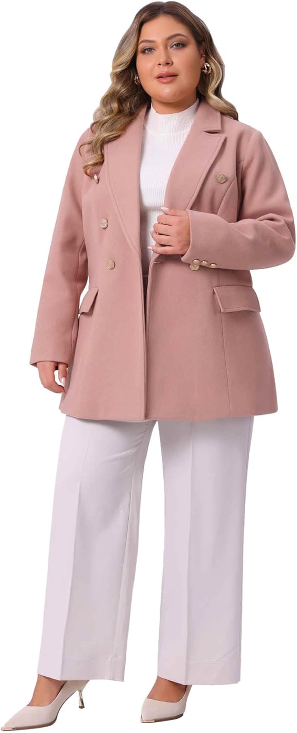 Agnes Orinda Plus Size Winter Coats for Women Peacoat Double-Breasted Notched Lapel Trench Coats Jackets Outwear