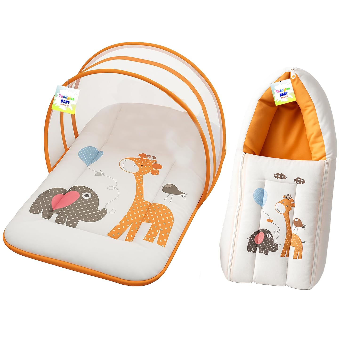 Toddylon Infant Born Baby Mattress with Net & Bag Infants Bedding Combo Set (0-6 Months) (2PCS Set) (Orange)