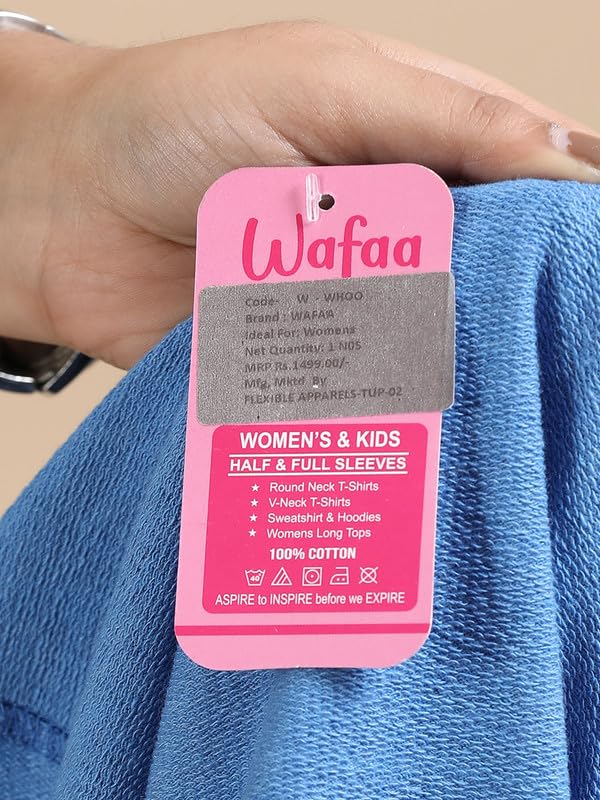 Image of Wafaa Women's Cotton Plain Hooded Neck Full Zipper Sweatshirt Hoodies with Kangaroo Pocket