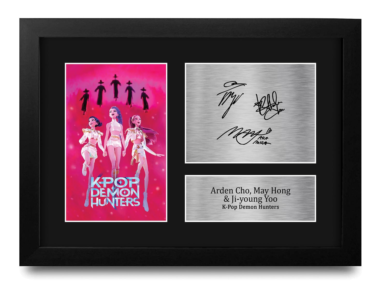 HWC Trading K-Pop Demon Hunters Arden Cho, May Hong & Ji-young Yoo Gifts Printed Poster Signed Autograph Picture for Movie Memorabilia Fans - A4 Framed