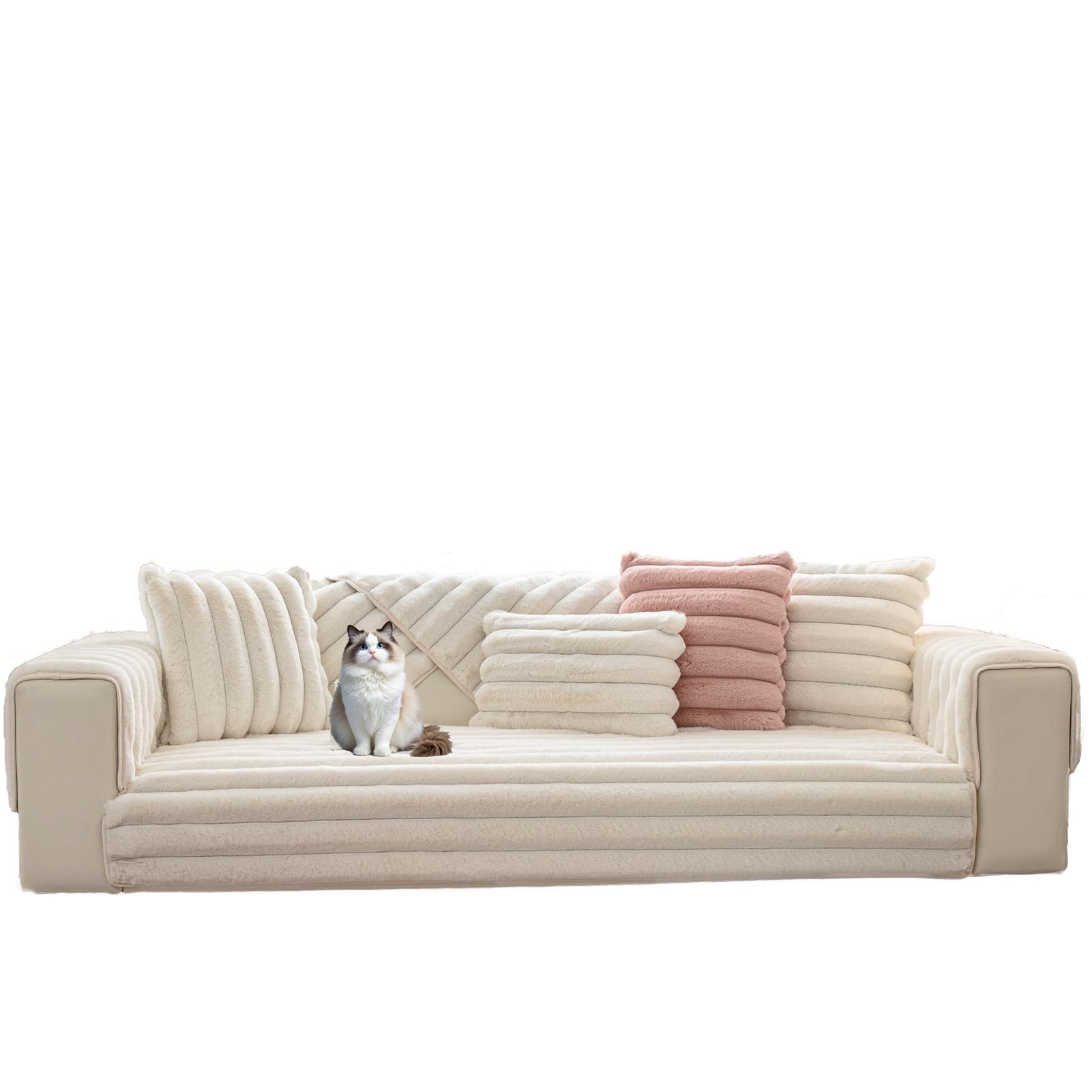 GWXYLK 3D Striped Faux Fur Couch Cover Non Slip Fuzzy Plush Furry Sofa Slipcovers Thick Warm Soft Sofa Cover Shaggy Cozy Washable Furniture Protector