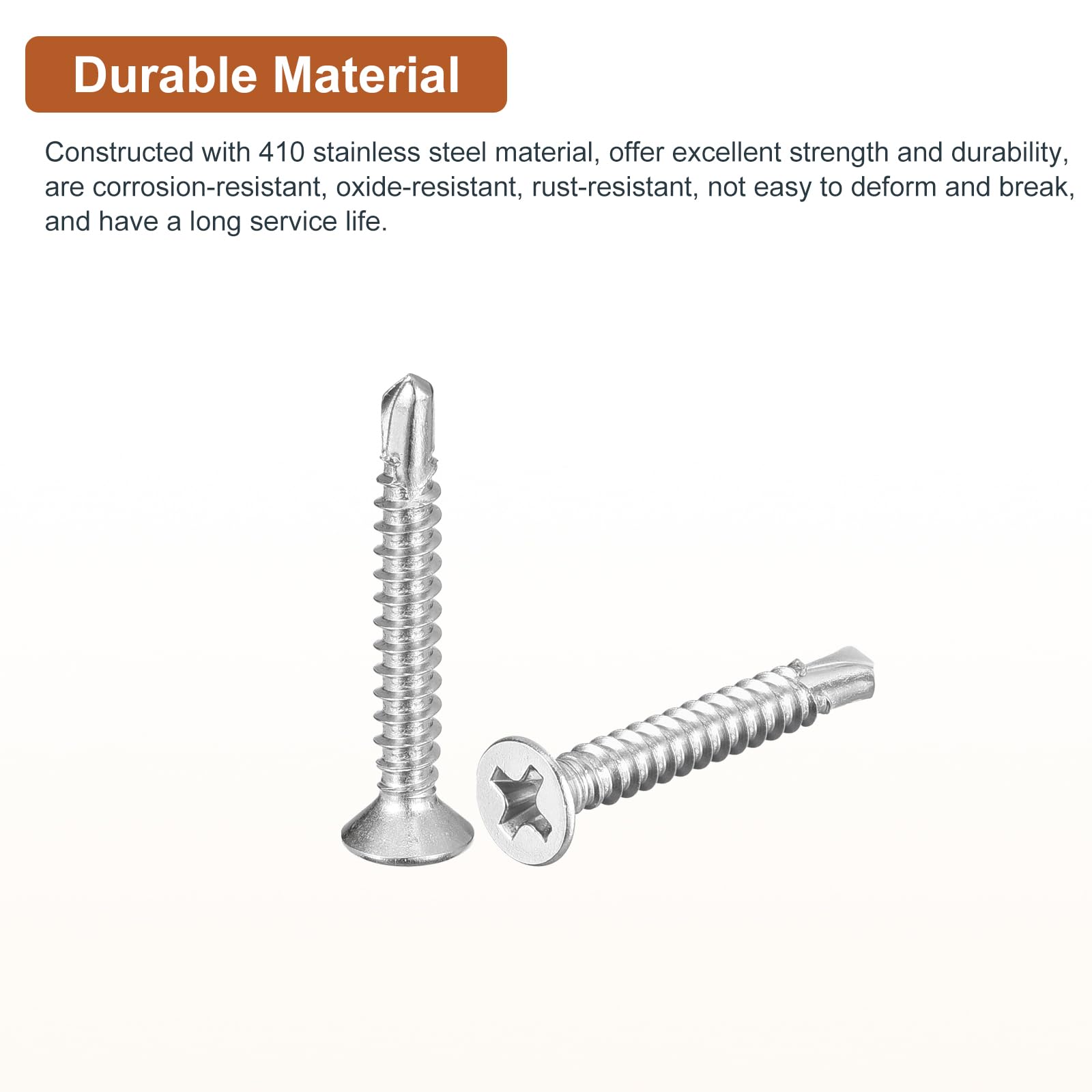 DTGN 100Pcs ST3.5x25mm Self Drilling Screws, 410 Stainless Steel Flat Head Phillips Sheet Metal Screw - Image 3