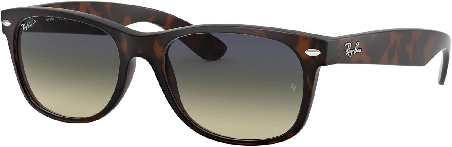 Ray-Ban Unisex RB2132 New Wayfarer Polarized Square Sunglasses, Matte Havana/Polarized Green Gradient Blue, 52 mm image 2