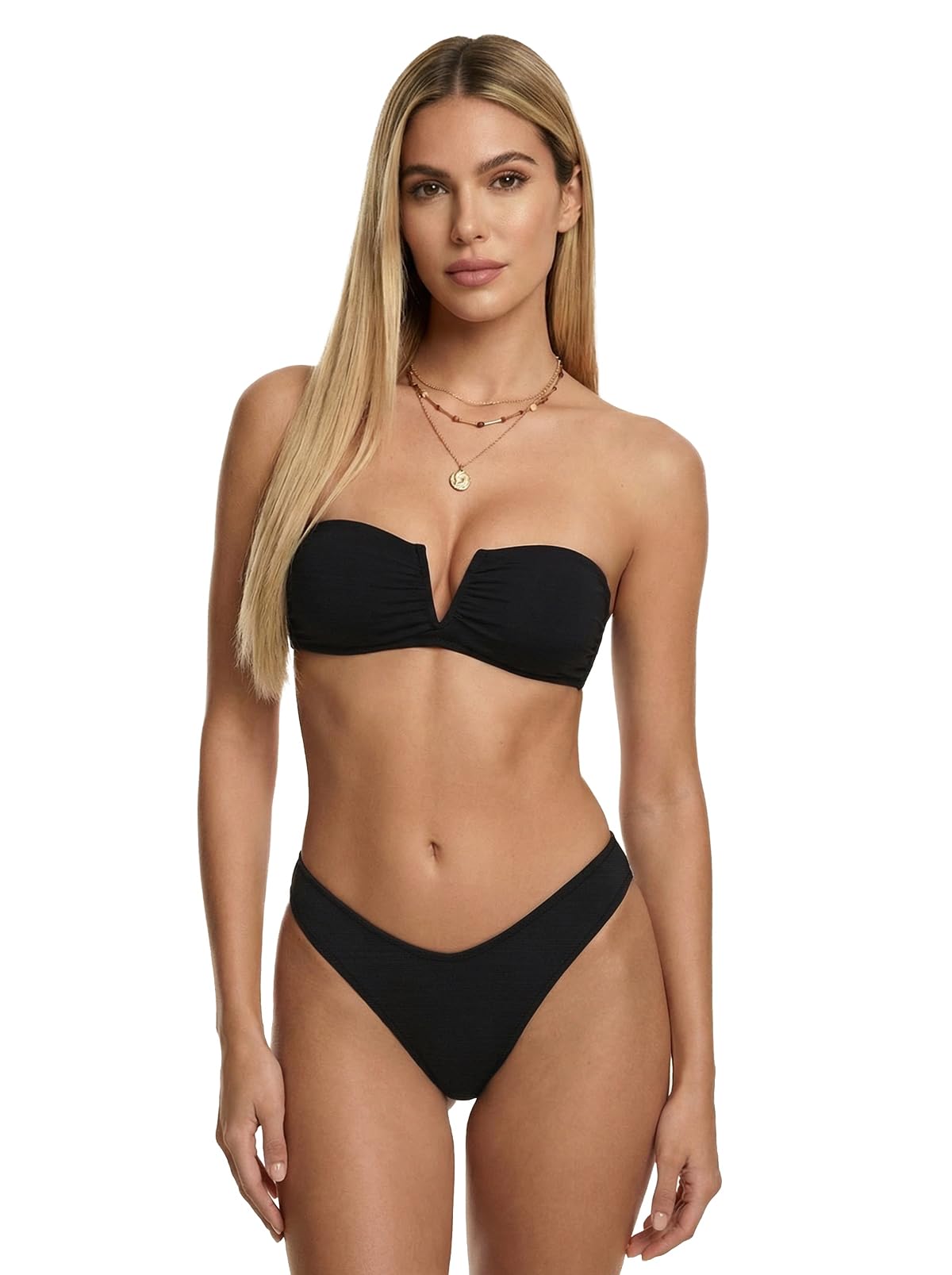 F**K Bikini Donna Fascia a V con Ferretto e Slip Americano Fisso Nero SW1802-BK