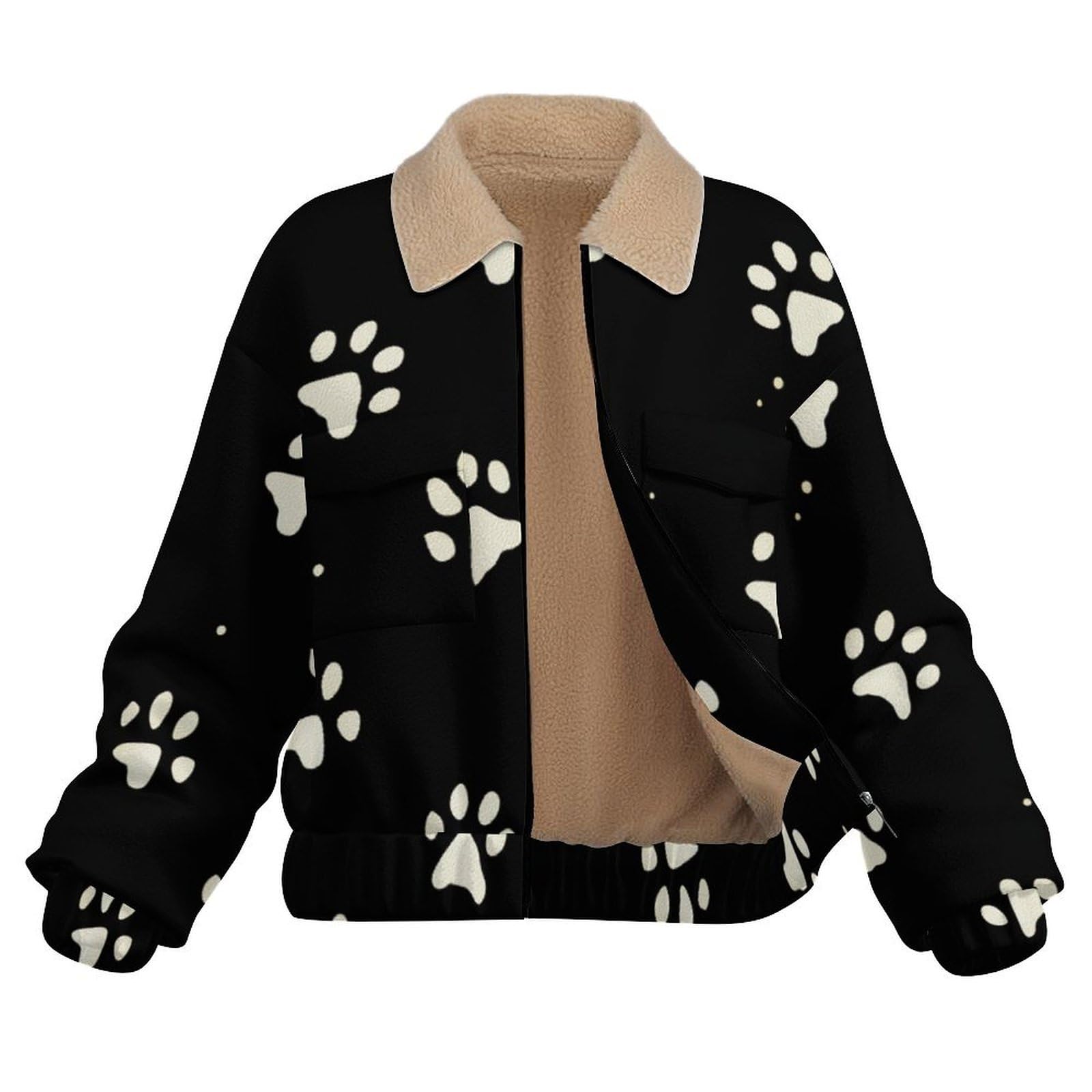Veste Femme Empreinte De Patte De Chien Mignonne Hiver Veste Polaire Femme Thème Animalier Sweat À Sweatshirt Avec Zippée Noir Manteau D'Hiver Chaud Manches Longues Manteaux Blouson Thermique
