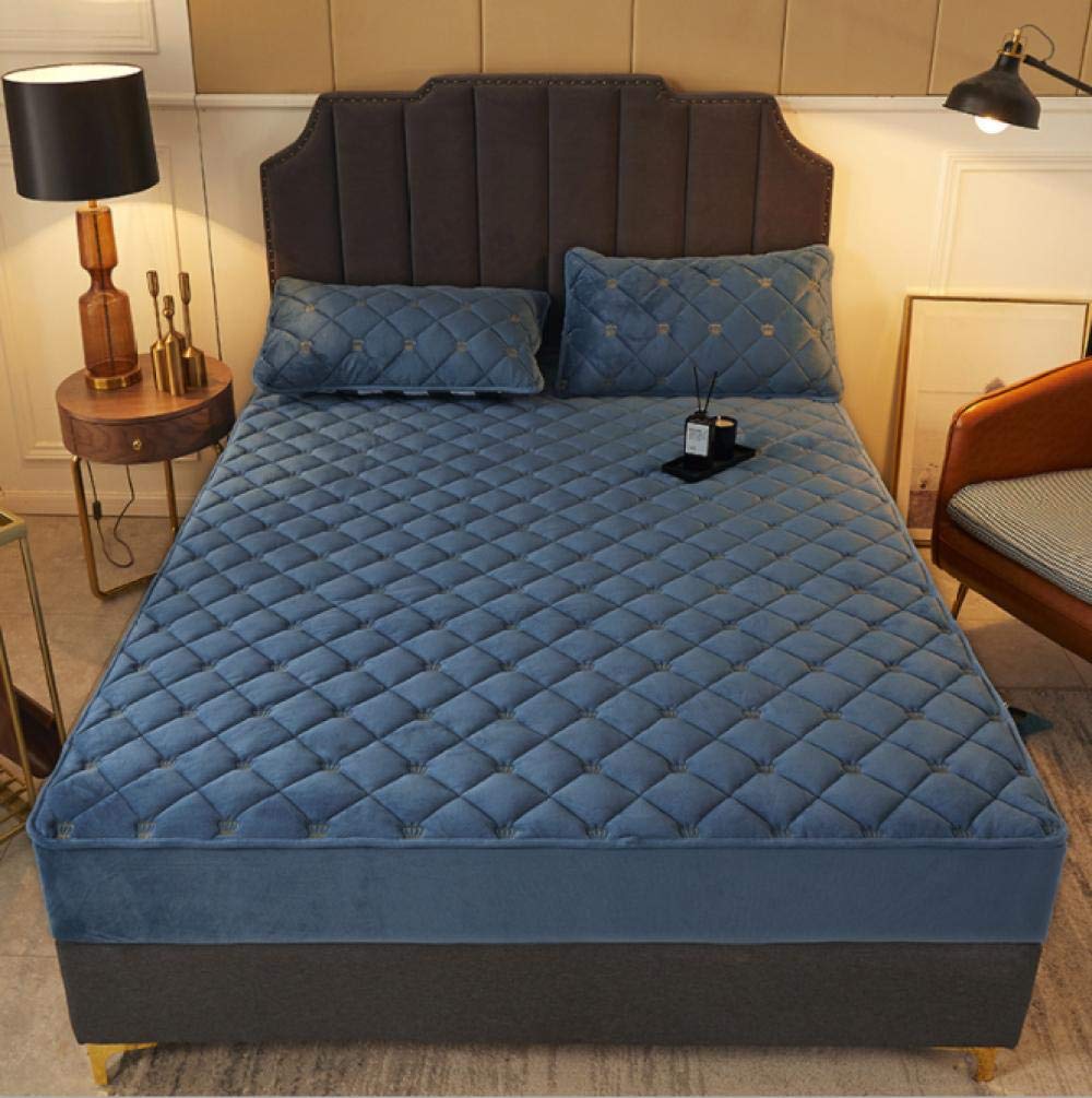 GSYHZL Small Double Fitted Bed Sheets，Crystal Velvet Fitted Sheet, Thick Quilted Flannel Non-Slip Mattress Cover, Suitable for Single Double King Bed-C_90cmx200cm+30cm