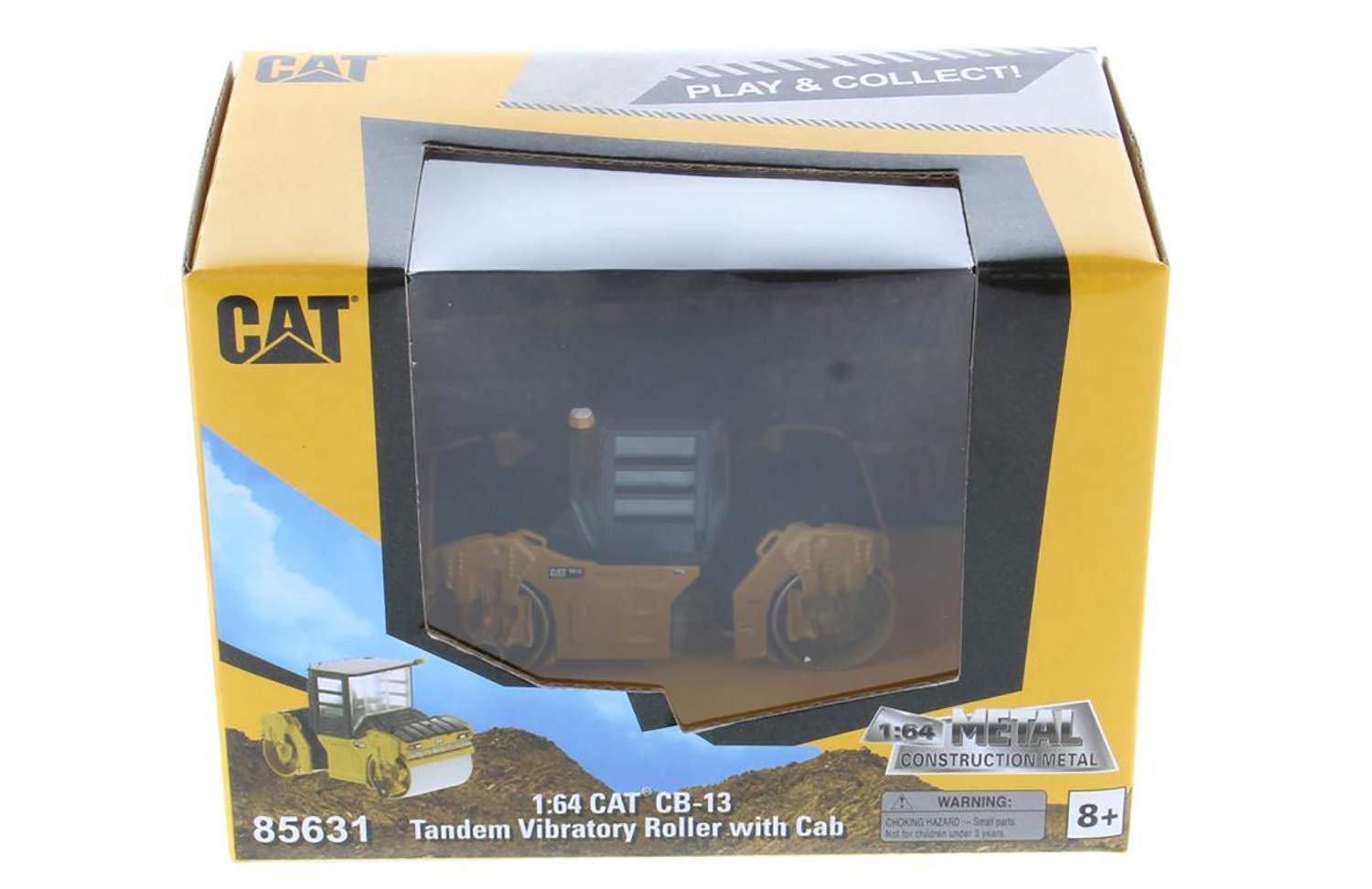 Diecast Masters 1:64 Caterpillar CB-13 Vibratory Roller with Cab, Play & Collect Series Cat Trucks & Construction Equipment | 1:64 Scale Model Diecast Collectible | Diecast Masters Model 85631