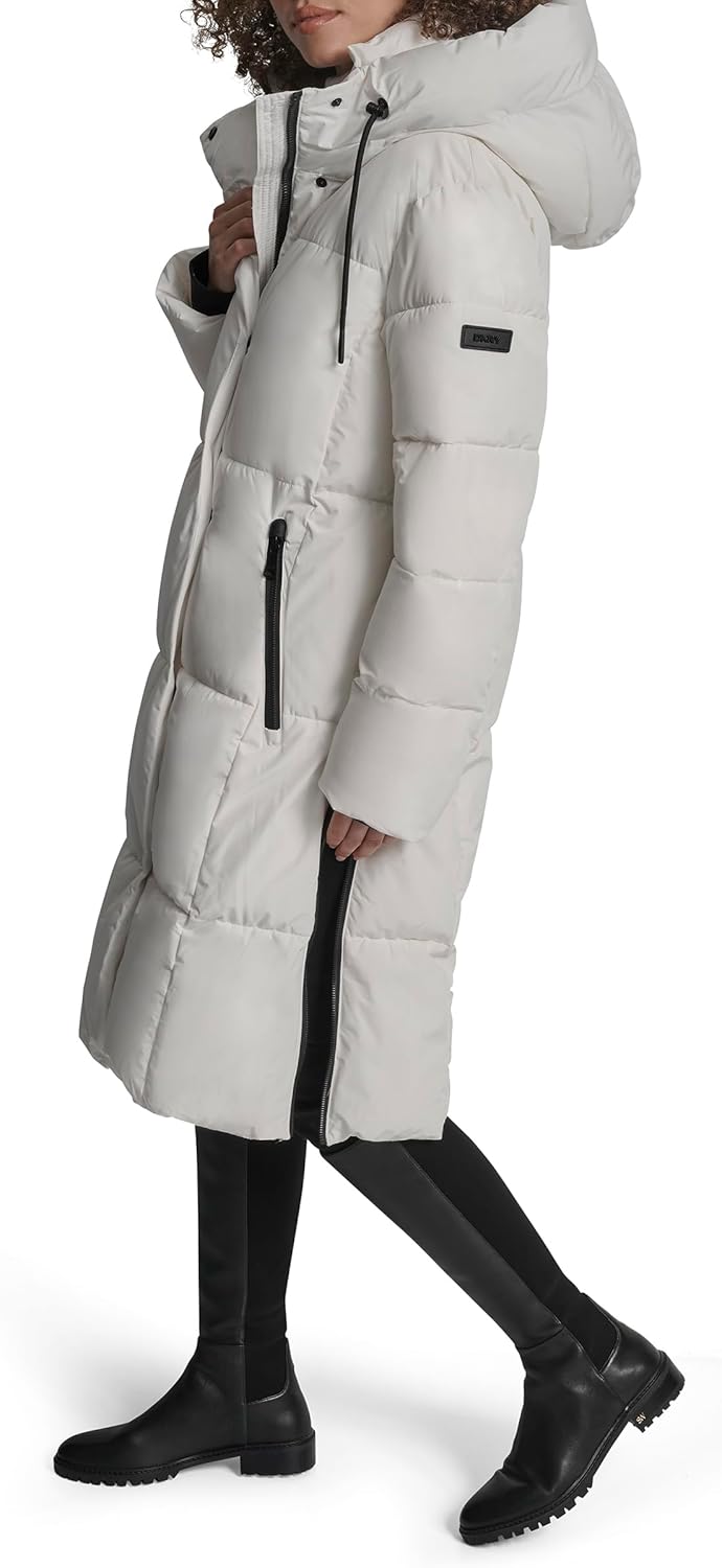 DKNY Women's Hooded Long Down Alternative Puffer Jacket, Black, Large - Image 3