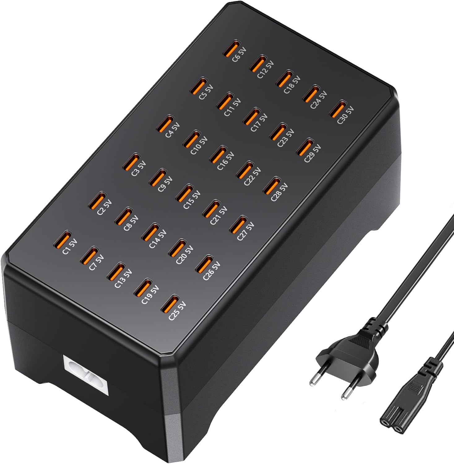 Stazione di ricarica USB C a 30 porte, 180 W/30 C, stazione di ricarica multipla USB C da desktop, caricatore multiporta, compatibile con iPhone/Galaxy/iPad/Pixel/tablet e altri dispositivi USB-C