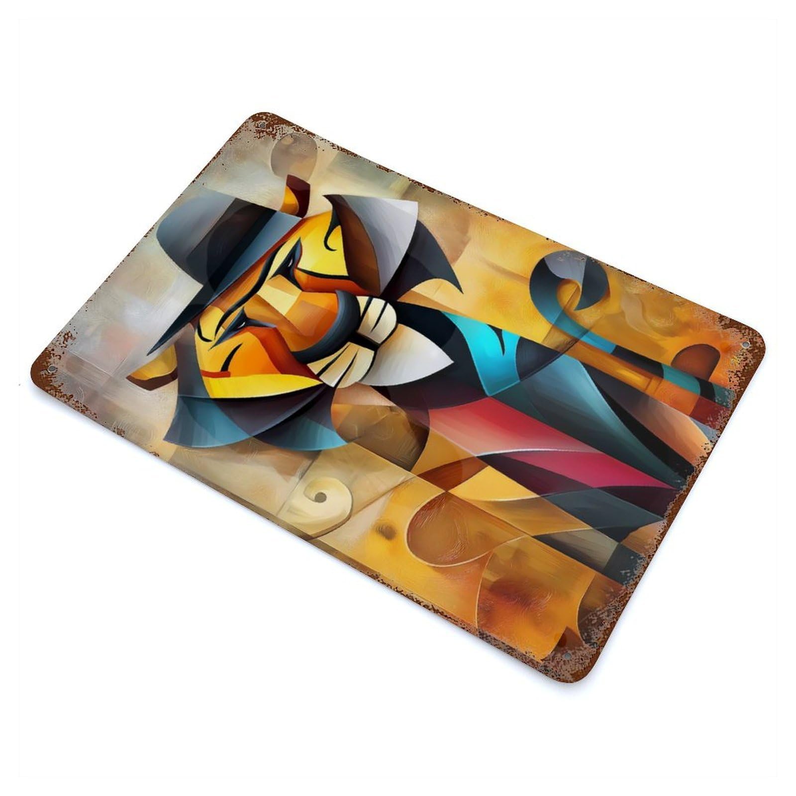Charming Tiger – Cubist Gentleman of The Wild Decorative Tin Sign 11.8"x7.9", Rustic Home Decor for Garage, Pub Or Kitchen