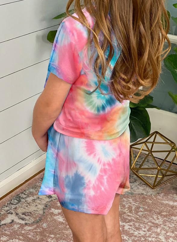 Image of Dokotoo Girl's Summer Cute T-Shirt and Shorts Set with Side Pockets