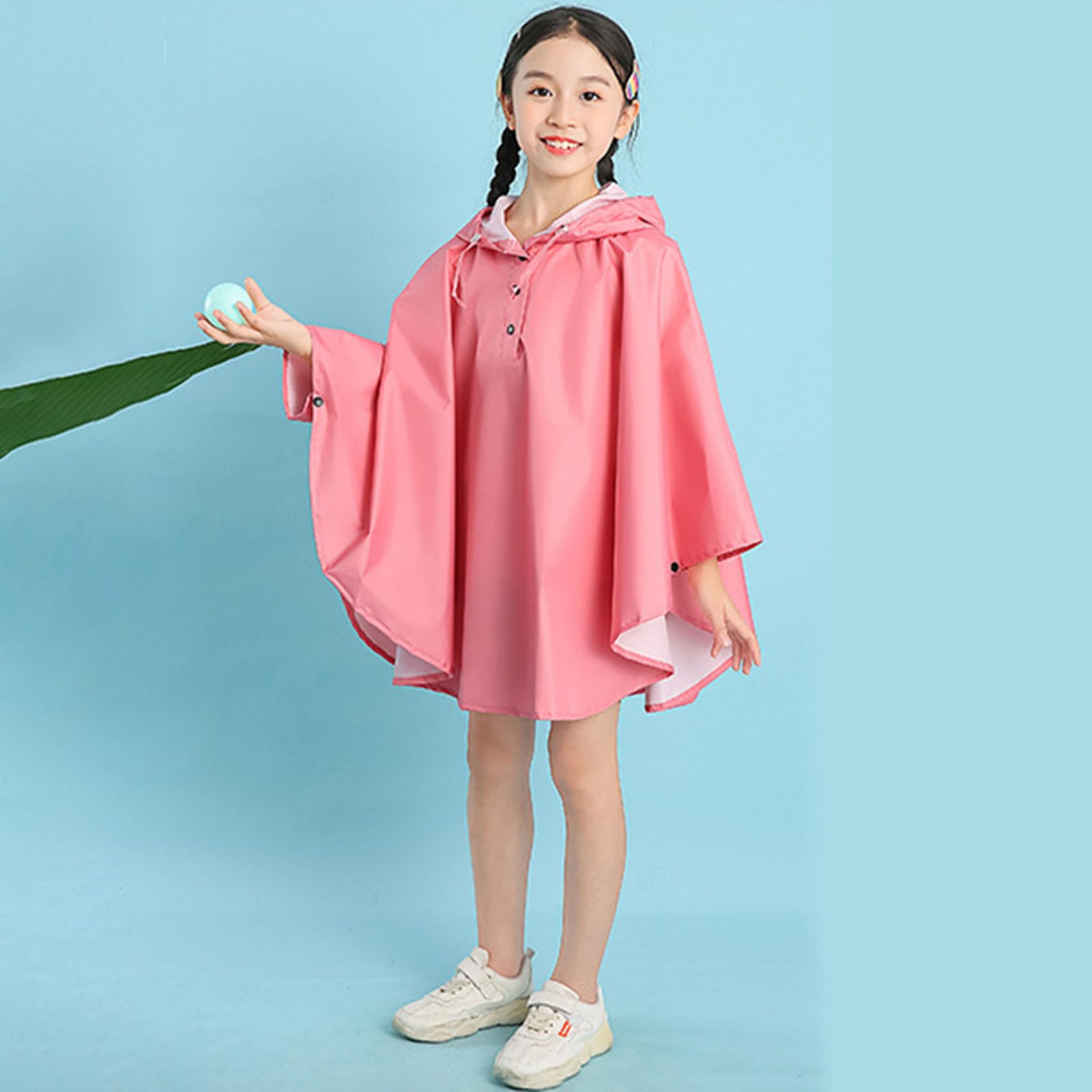 Generisch Poncho impermeable para niños de un solo color, con práctico bolso escolar
