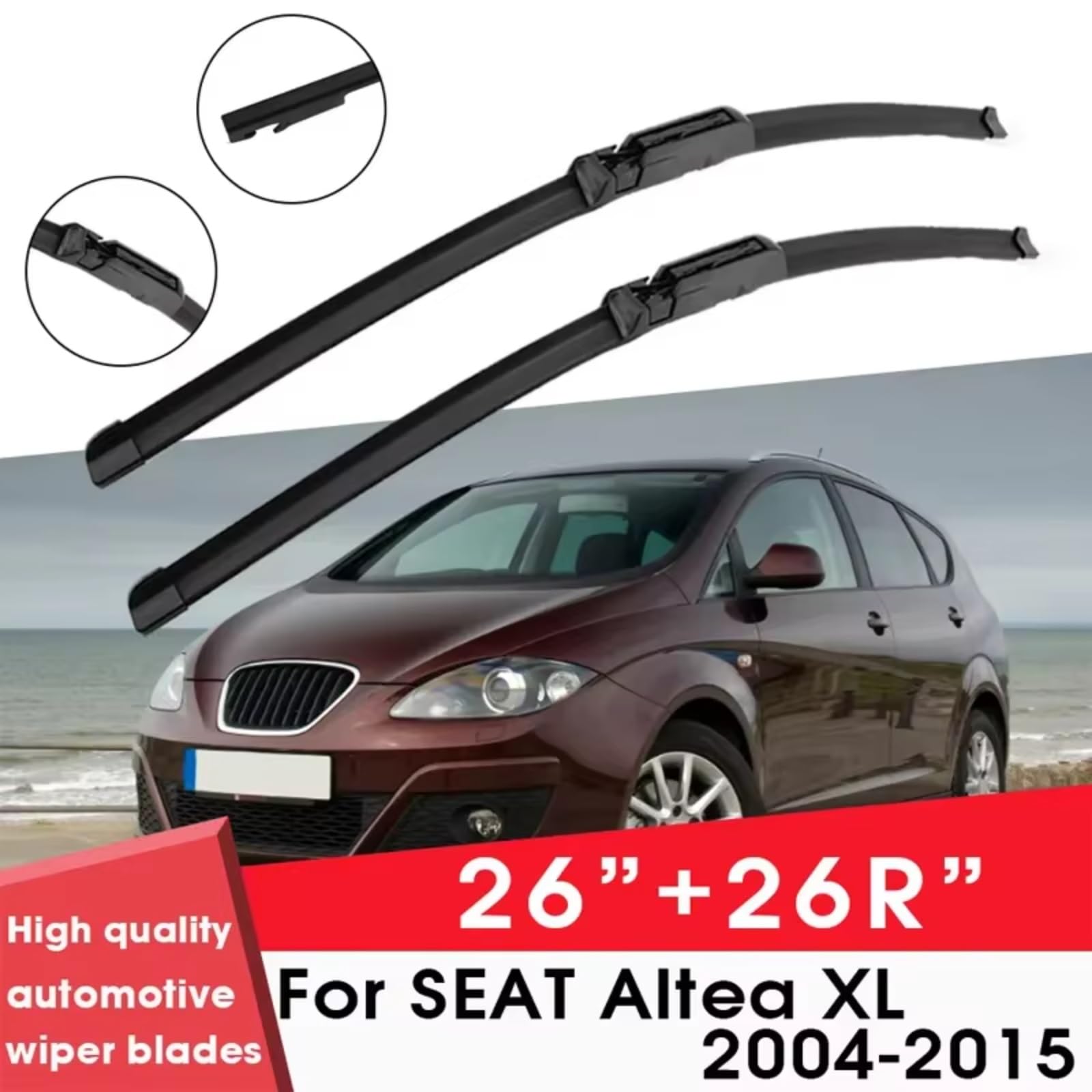 Kit Limpiaparabrisas Compatible Con Seat Para Altea Para XL 2004-2015 26"+26R" Recambio De Limpiaparabrisas De Gel De Silicona Para Parabrisas Delantero De Coche