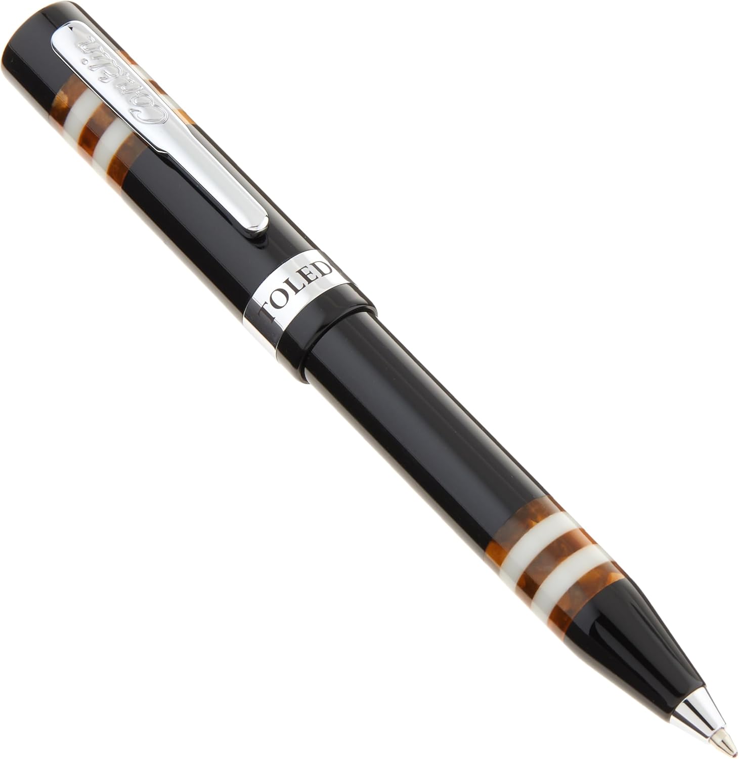 Conklin Toledo Ballpoint Pen in Black with Orange and White Ring Segments - Glossy Resin Body with Chrome Trim - Luxury Gift Pen