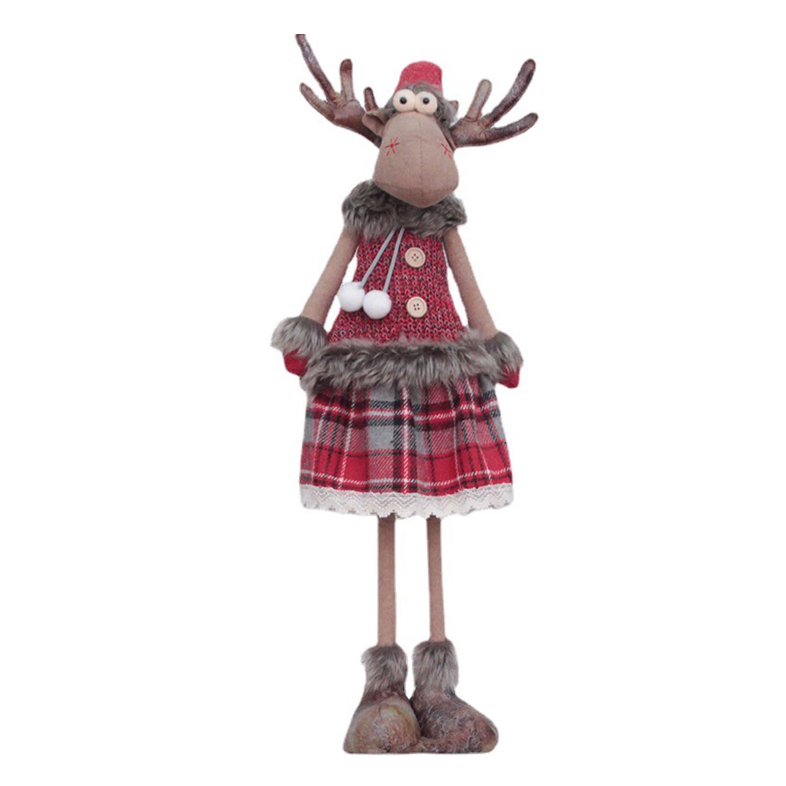 Muñeco navideño de ciervo de patas largas para Navidad, muñeco de peluche retráctil, larga para sentarse, chimenea, decoración de Navidad