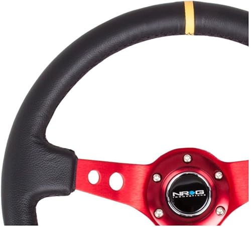 Miniatura 4 de NRG Innovations NRG-RST-006GM-Y Volante Reforzado 13.780 in Volante Deportivo (3" Profundo) Pistola Metal Radios Con Agujeros RedondosCuero