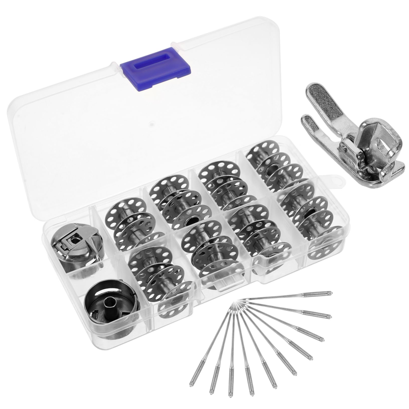 SHINEOFI 5sets Bobine Metalliche e Cassa per Macchina da Cucire Compatibile con La Maggior dei Modelli Accessori Professionali per Cucitura e Ricamo Pratici e Durevoli