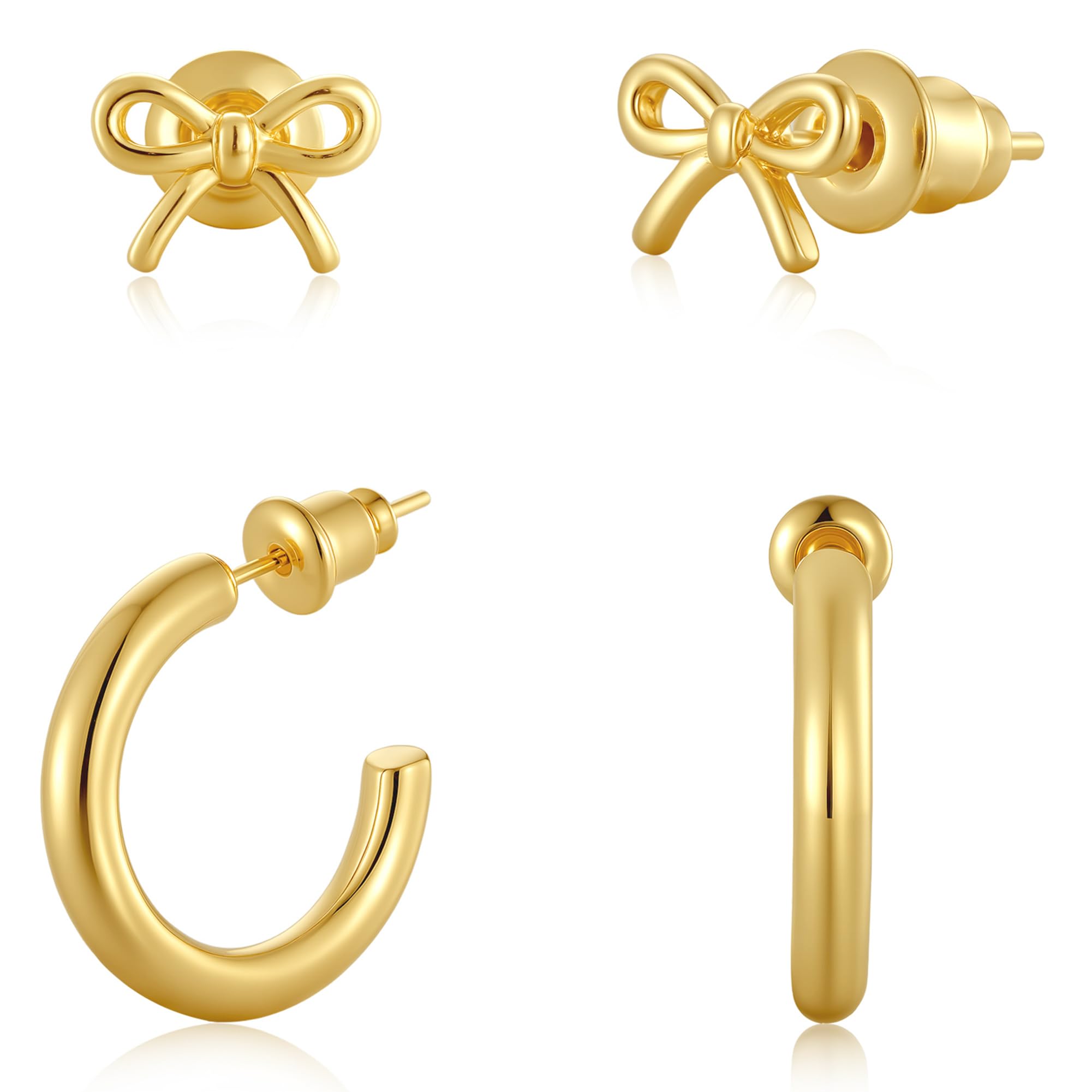 Gold Hoop Earrings Set for Women Trendy, 14K Gold Plated Chunky Hypoallergenic Small Diamond Cartilage Hoops Cute Cubic Zirconia Dangle Stud Earrings Jewelry Gifts