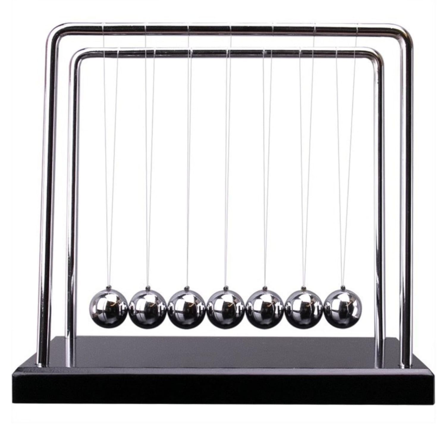 Polished Newton's Cradle Black Newton's Cradle with Wooden Base Classic Kinetic Desk Accessory Mechanical for Students, Coworkers, Office, 7-Ball Wood Base-image-29