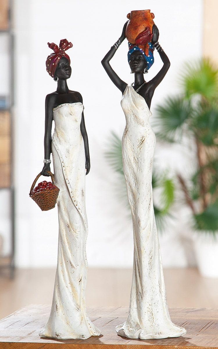 Afrikanische Figuren Set Tortuga aus Kunstharz, 2 Stück, Braun Creme Weiß