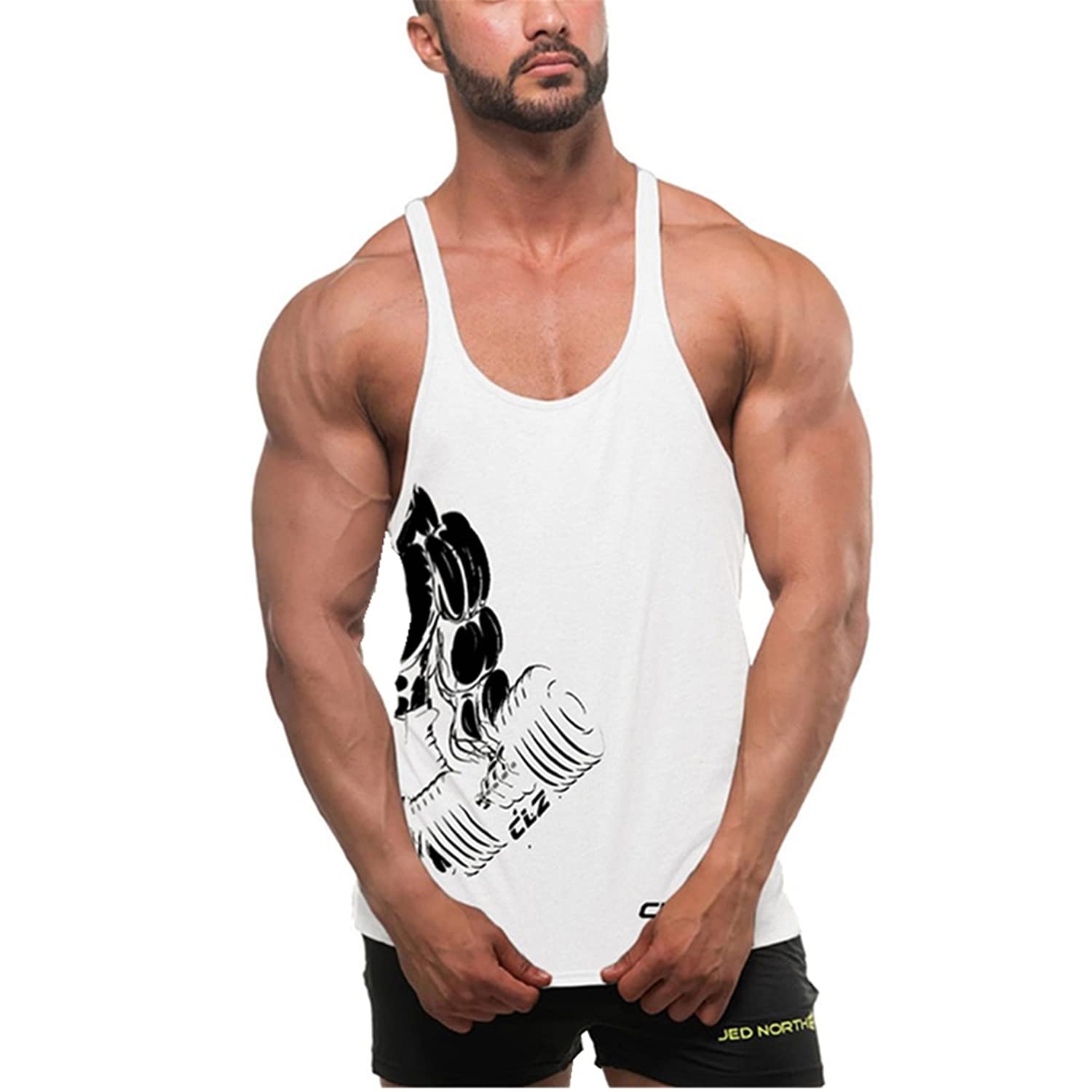 CabeenMen's Muscle Stringer Vest Bodybuilding Gym Tank Tops Workout Train Wear Cotton