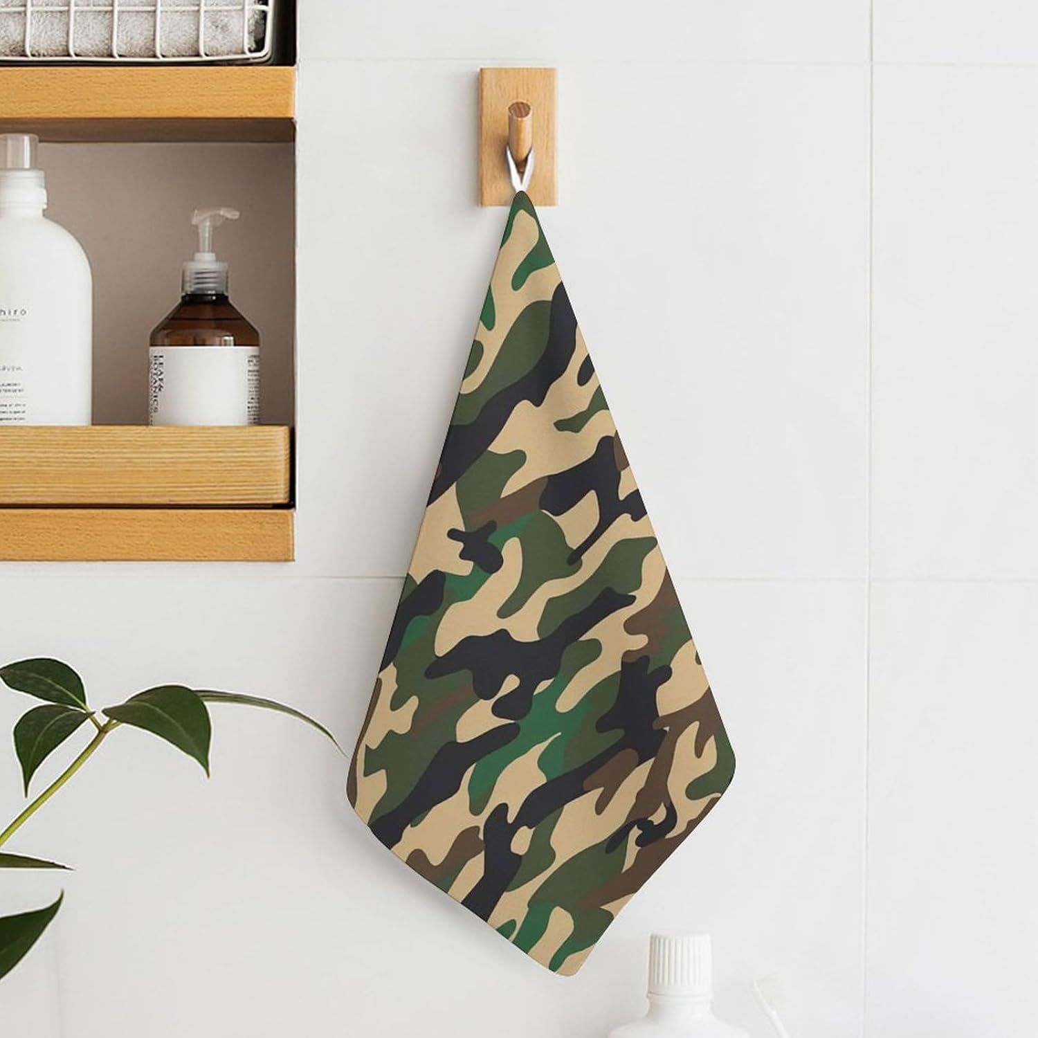 Camouflage Army Green Hand Towels for Bathroom Kitchen Towels Small Towel Handkerchiefs with Hanging Loop 4PCS