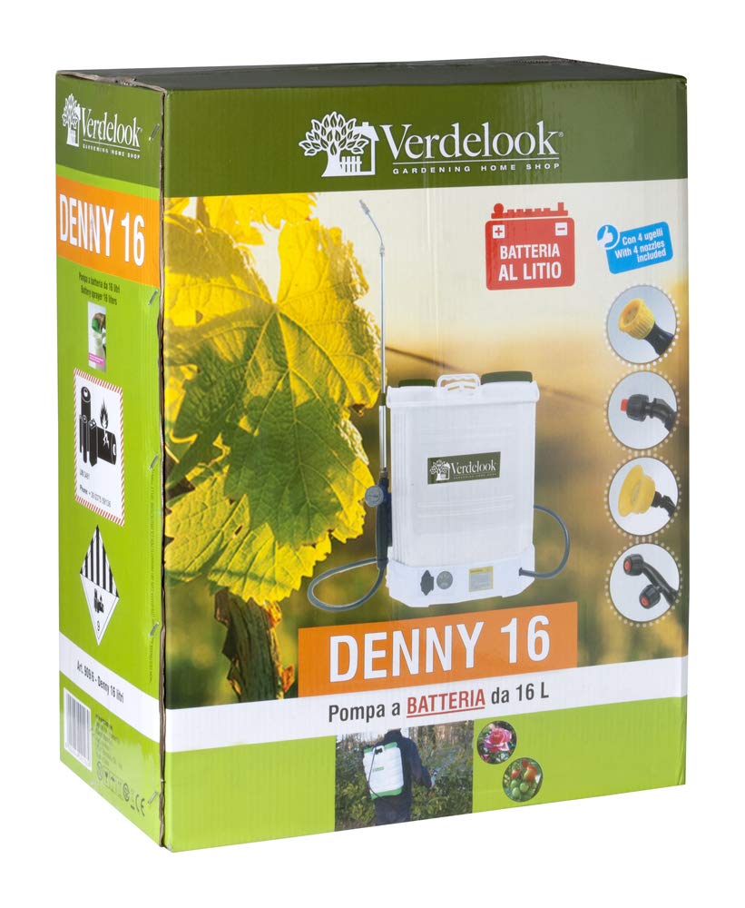 VERDELOOK Pompa a Spalla Irroratrice a Batteria al Litio 12V 8AH da 16 litri compreso di caricabatteria irrigazione giardino