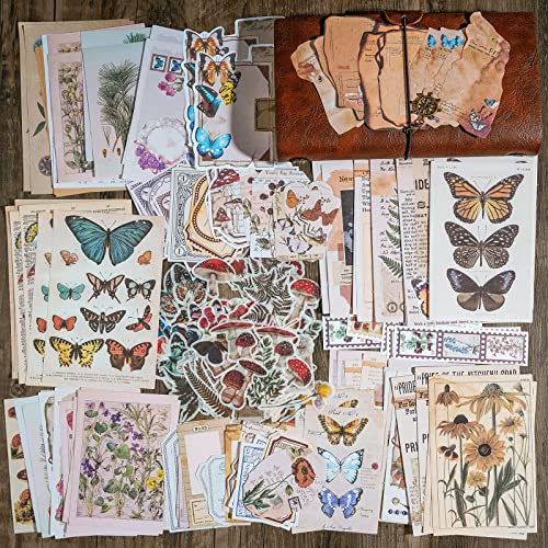 knaid vintage scrapbook supplies pack 200 pieces for junk journal bullet journals planners botanical paper stickers craft kits aesthetic cottagecore collage album nature