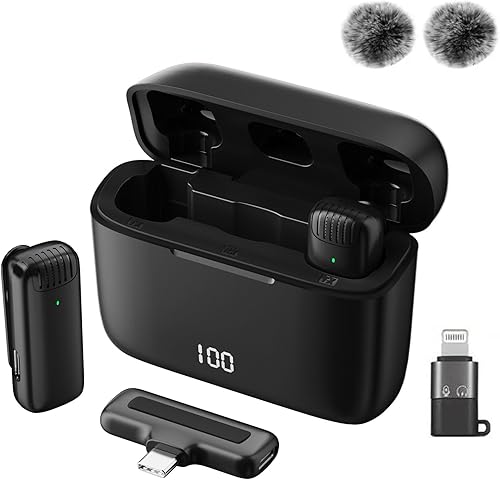 Miniatura 8 de Micrófono de solapa inalámbrico profesional dual para iPhone, iPad, mini micrófono de grabación de video para entrevistas, video, podcast, vlog,