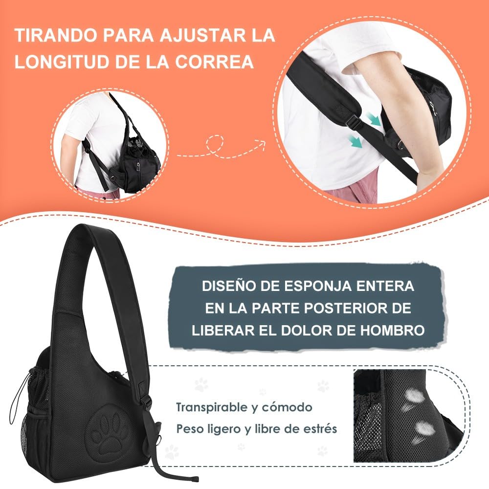 Nasjac Bolsos para Mascotas, Manos Libres Papoose Small Animal Puppy Travel Bag Tote Correa Acolchada Ajustable Malla Transpirable Soporte Inferior Duro Cinturón de Apertura con cordón Lavable