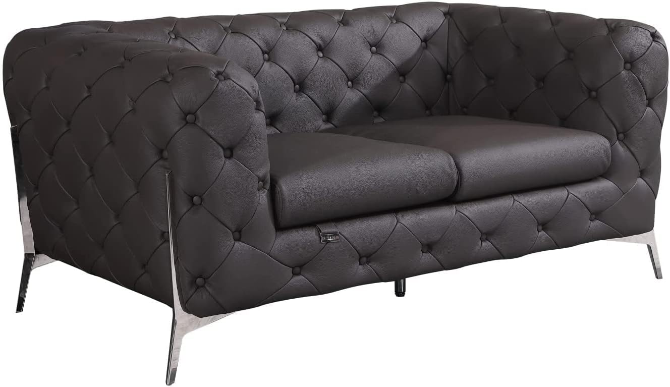 Blackjack Furniture Modena Top Grain Italian Leather Modern Living Room Sofa and Loveseat Set, Elegant Tufted Design & Steel Plated Legs, Genuine Leather Couch Set, 2 Piece, Brown
