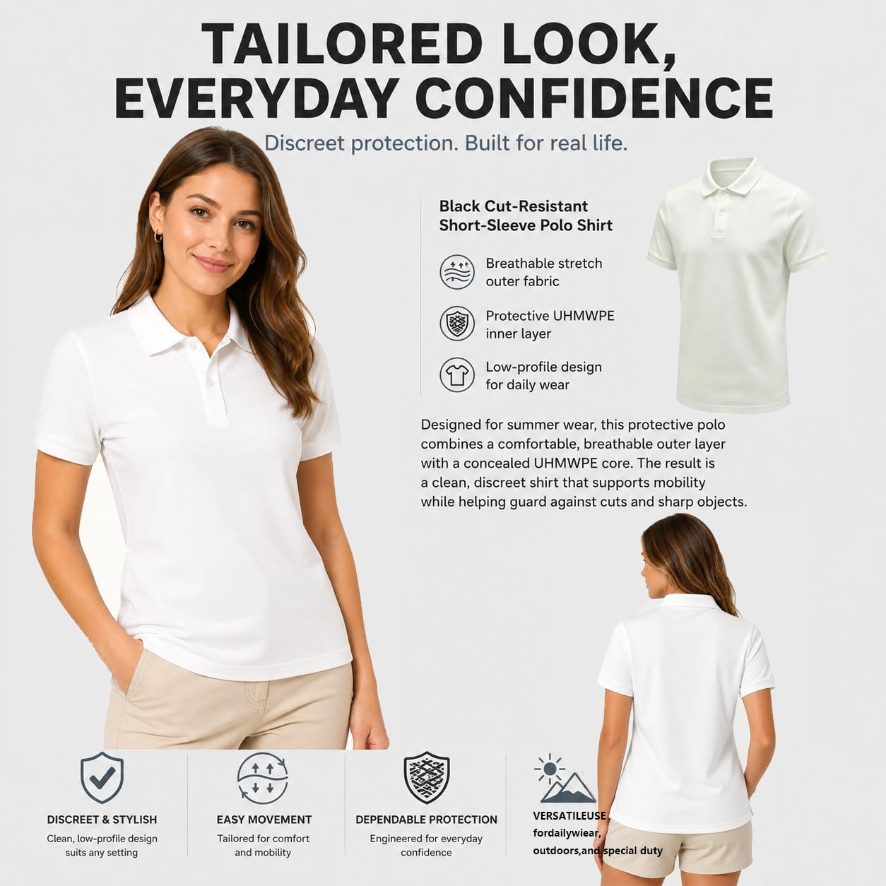 Camiseta De Protección De Nivel 5 para Mujer Black-XL | Chaleco Anticorte Y Antipunción De Nivel 3, Polo Antipunción De Nivel 4, Equipo Protección Personal Elegante Y Discreto