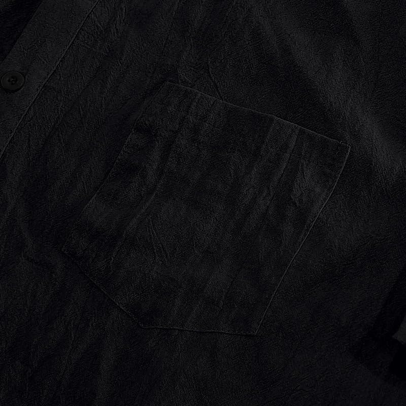 Men's Linen Shirt - Short Sleeve Button Down Collar Solid Casual Shirts with Pocket for Vacation Business - Image 6