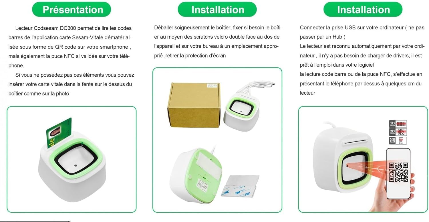 Lettore di schede Vitale DC300, 3 in 1: QR Code - NFC - Scheda singola - Plug and Play, nessun driver da installare
