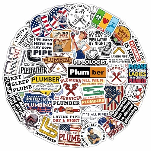 100Pcs Plumbing Stickers Hard Hat Water Bottles Laptop - Plumber Sticker - Plumber Gifts for Men - Funny Plumbing Gifts Party Supplies & Decorations