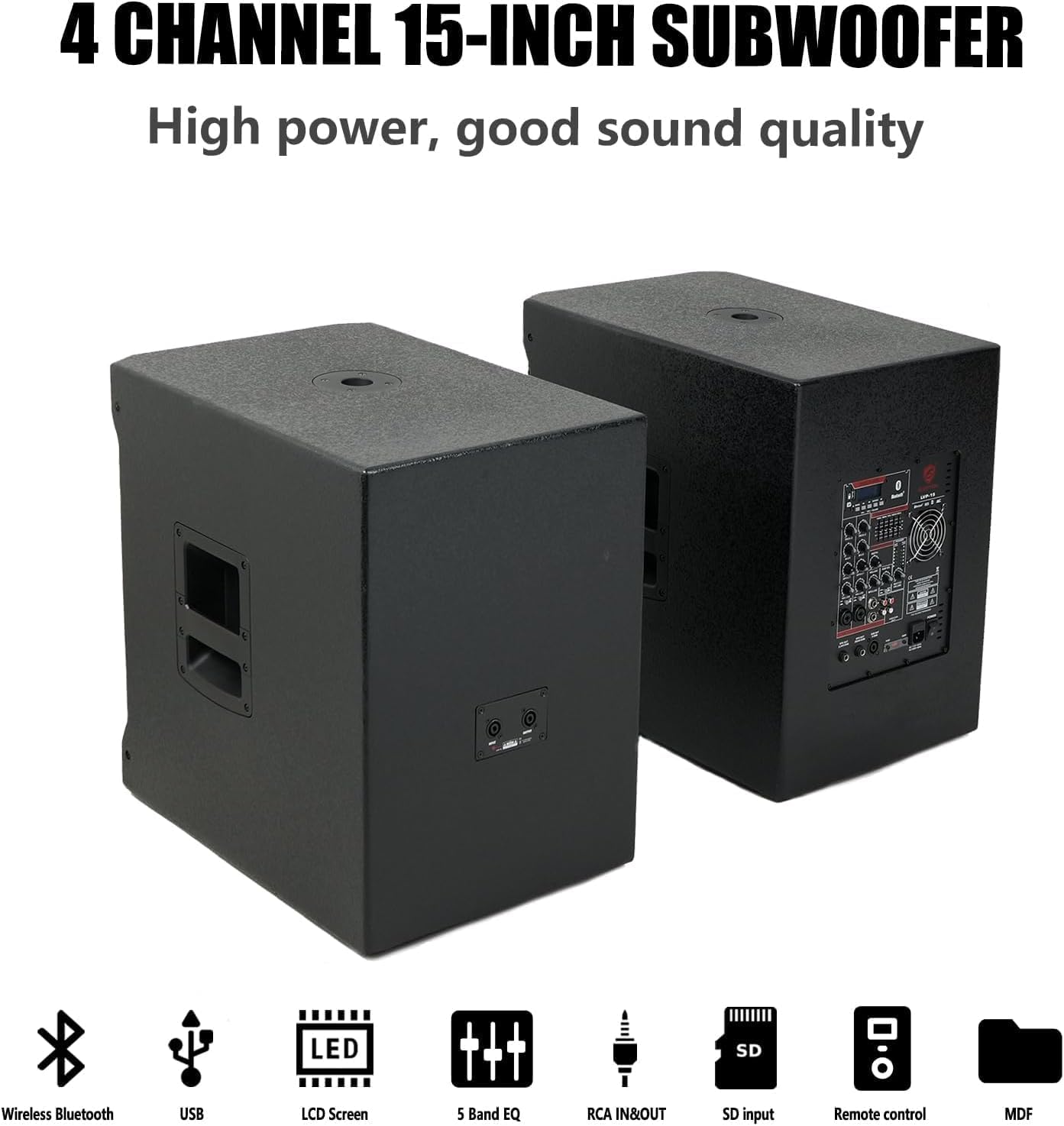 EXOTON LVP-15 15-inch Active Line Array System,4000w Professional Bluetooth PA Speaker，2 Subwoofer and 8 line Array Speakers,USB/SD Card,Remote Control,5-Band EQ(Wood Subwoofer)