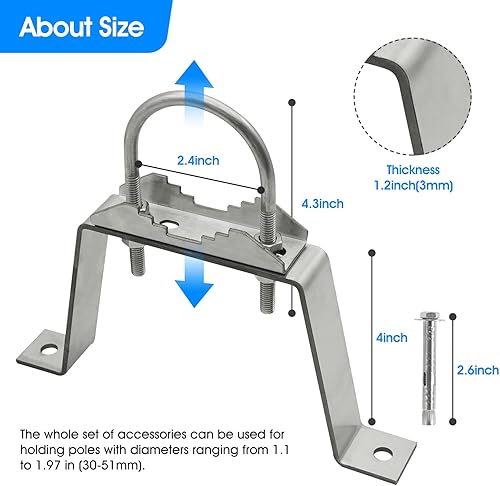 Miniatura 4 de Paquete de 2 soportes de pared para antena de 4 pulgadas, kit de accesorios galvanizado ASTM A153 con 2 soportes y pernos para antena de TV (montaje