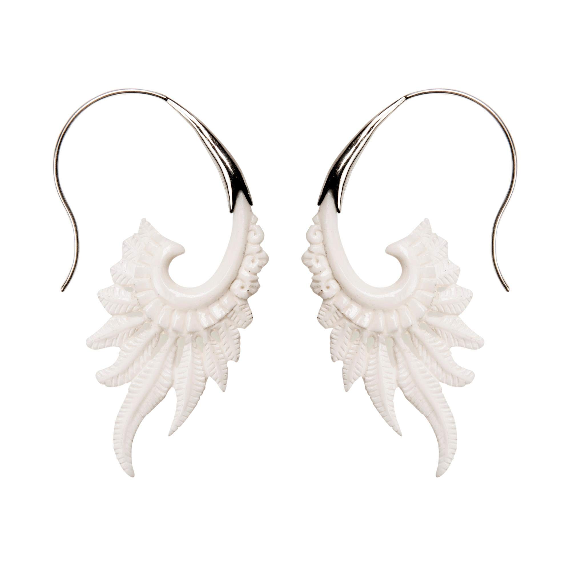 81stgeneration Orecchini Lunghi in Osso di Piuma per Donna con Ganci in Argento Sterling 925 | Orecchini a Spirale con Ali Tribali | Orecchini Boho Threader Ipoallergenici