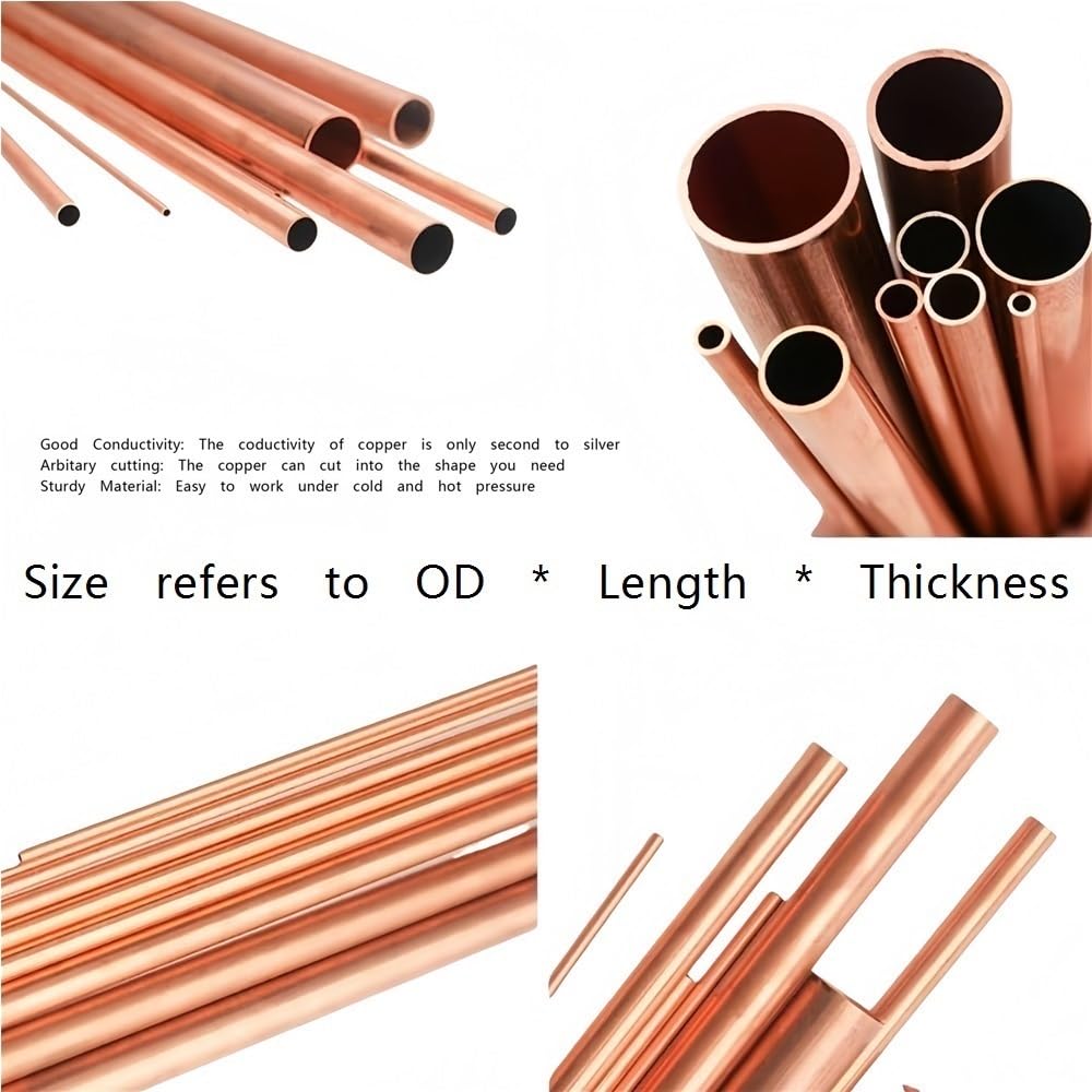 Tubi di rame rosso for riparazioni domestiche, tubi cavi dritti lunghi 0,5 m for lavori artigianali fai da te industriali 1 pezz0(10MM*500MM*2MM)