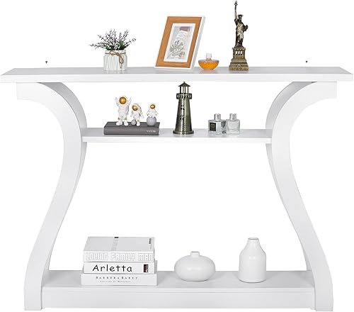 Miniatura 17 de Smartxchoices Mesa consola de madera de 47 pulgadas, mesa auxiliar larga de 3 niveles con patas curvas, mesa de sofá estrecha para pasillos, salas