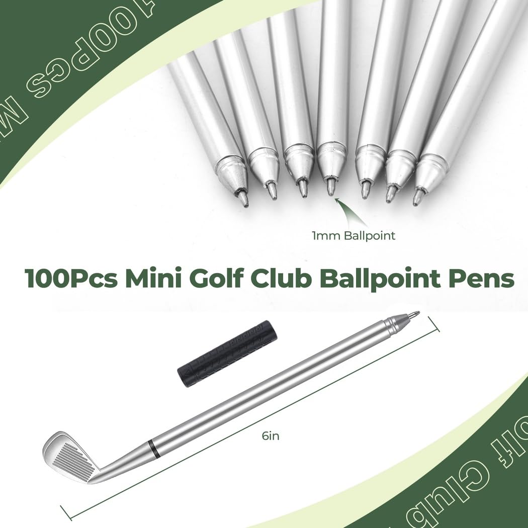 Generisch 100 Stk. Mini-Golfschläger-Kugelschreiber, 1,0 mm Kugelschreiber mit schwarzer Tinte, dekorative Golfstifte für Schule, Büro, Souvenirs und Golfclub-Requisiten, Großpackung