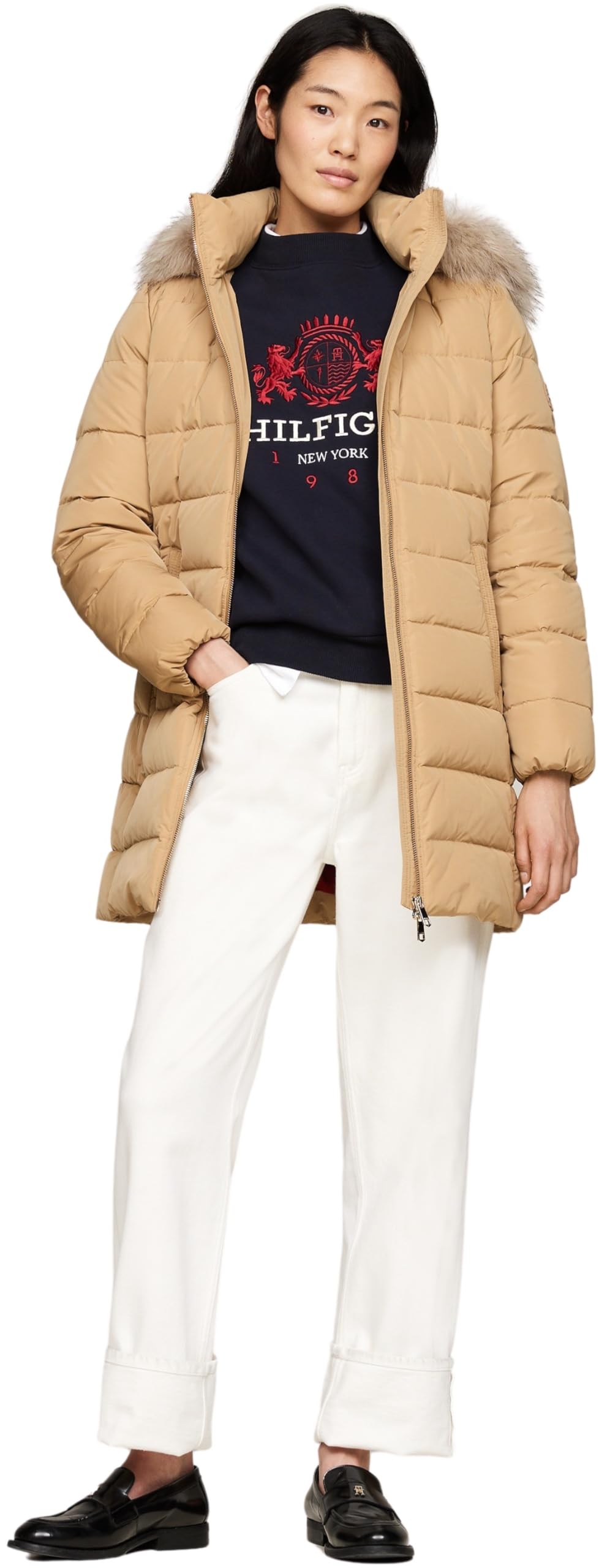 Tommy Hilfiger Damen Daunenmantel Heritage Down Tyra Coat With Fur mit Taschen