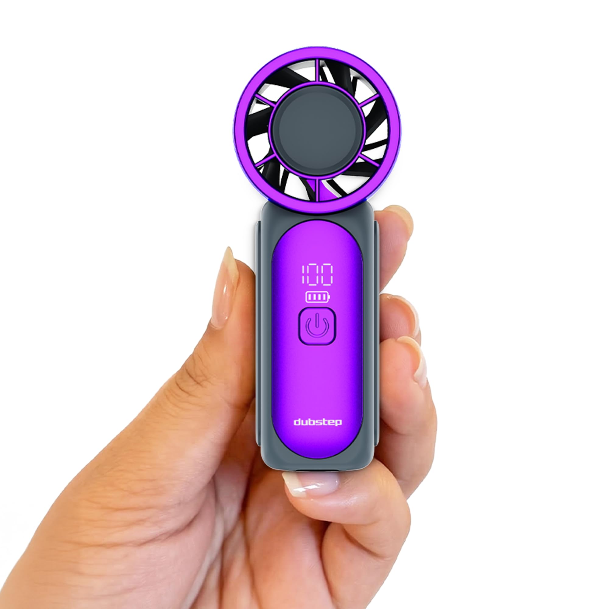 Dubstep Flo Mini Handheld Fan – Portable Rechargeable Personal Cooling Fan, High-Speed Mini Fan for Travel, Home & Outdoor Use, Instant Summer Heat Relief (Purple & Grey)-image-34