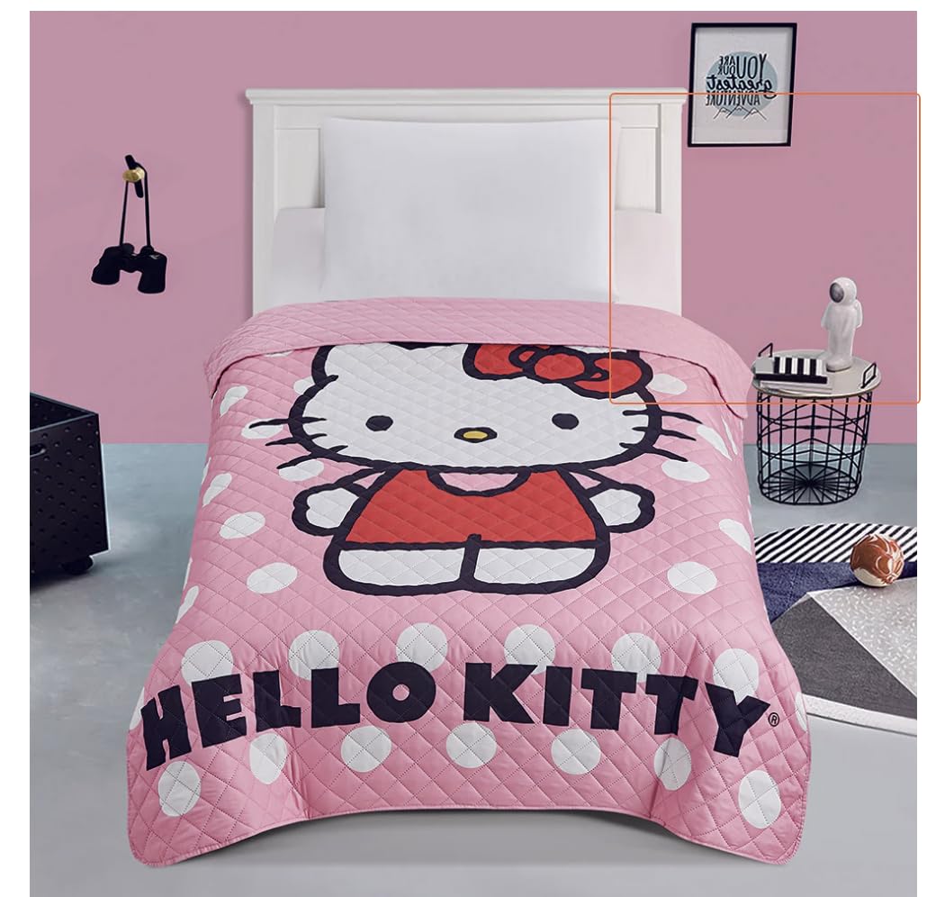 Jay Franco Pink Hello Kitty Polka Dots Twin Quilted Bedspread Only, JF14540