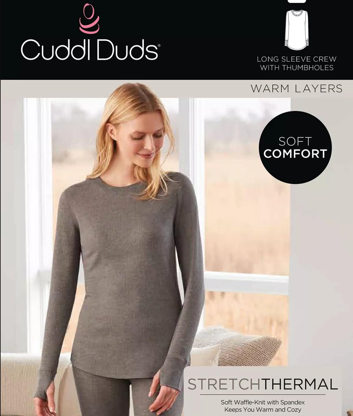 Cuddl Duds Stretch Thermal Long Sleeve Crewneck Top Small (6-8) Red Blue