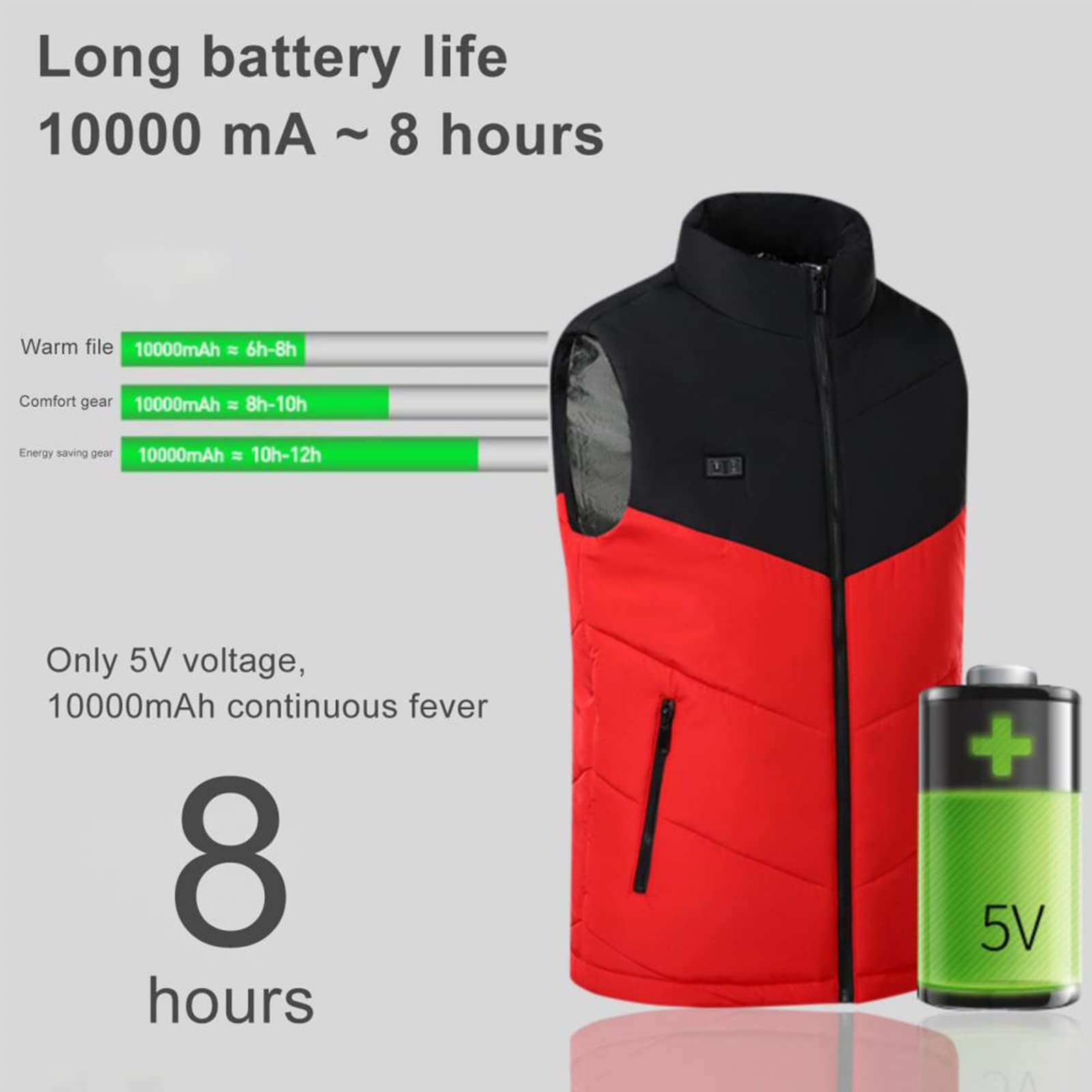 Chaleco Calefactable para Hombre, Cuello Alto, 3 Niveles de Calefacción, 11 Zonas de Calefacción, Chaleco Calefactable para Exteriores (sin Banco de Energía)