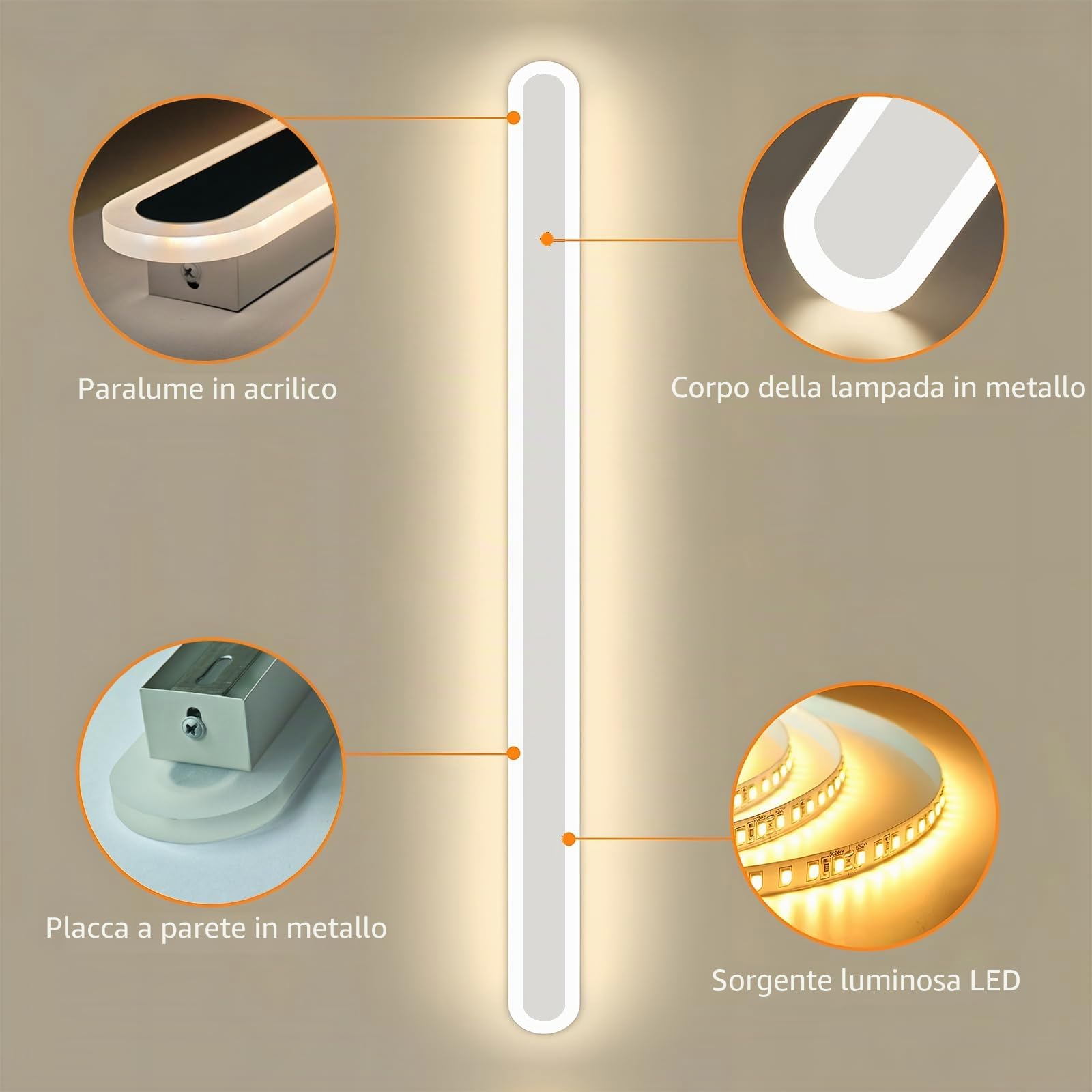 44W/120CM Applique da Parete LED Dimmerabile con Telecomando | Dimmerabile 10%-100%,3000K-6000K,Lampada da Parete Lunga Bianco 110-240V per Camera da Letto Soggiorno Hotel Scala Corridoio