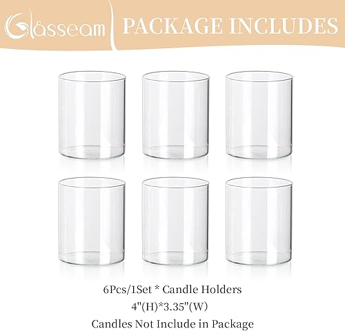 Miniatura 6 de Glasseam Juego de 6 portavelas de cristal Hurricane, portavelas cilíndricos transparentes para velas de pilar, jarrones cilíndricos modernos para