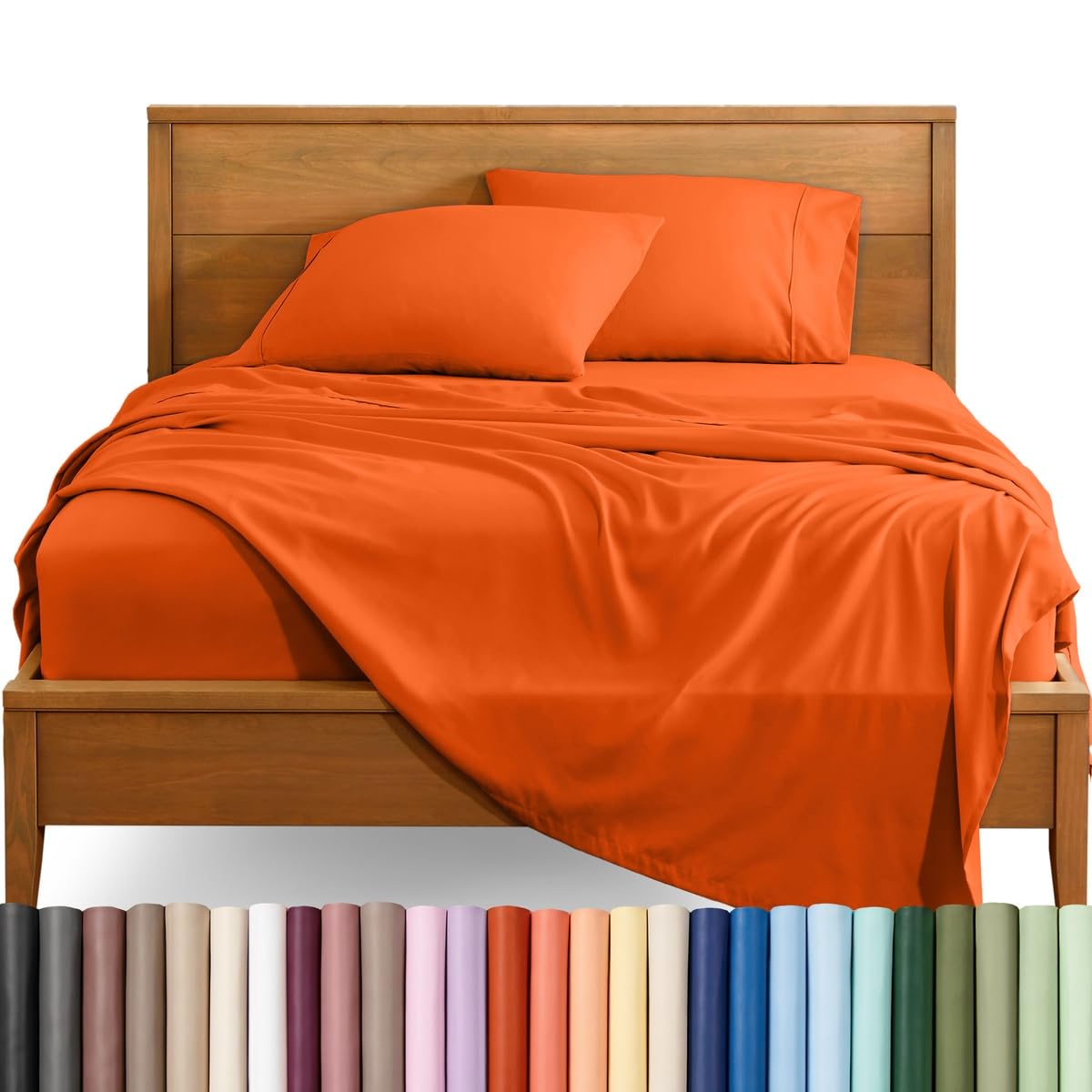 Bare Home Queen Sheet Set - 1800 Ultra-Soft (Queen, Orange) | Deep Pockets 6 to 15 Inches, Breathable, Hypoallergenic, Hotel Luxury, Easy Fit, Soft, All-Season Queen 43 - Orange