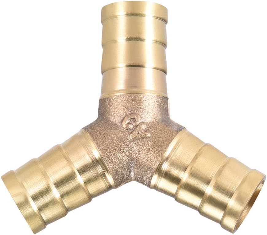 uxcell 8mm or 5/16" ID Brass Barb Splicer Fitting,Y-Shaped 3 Ways,Barb Hose Fitting Air Gas Water Fuel,Barbed Tee Connector,2pcs